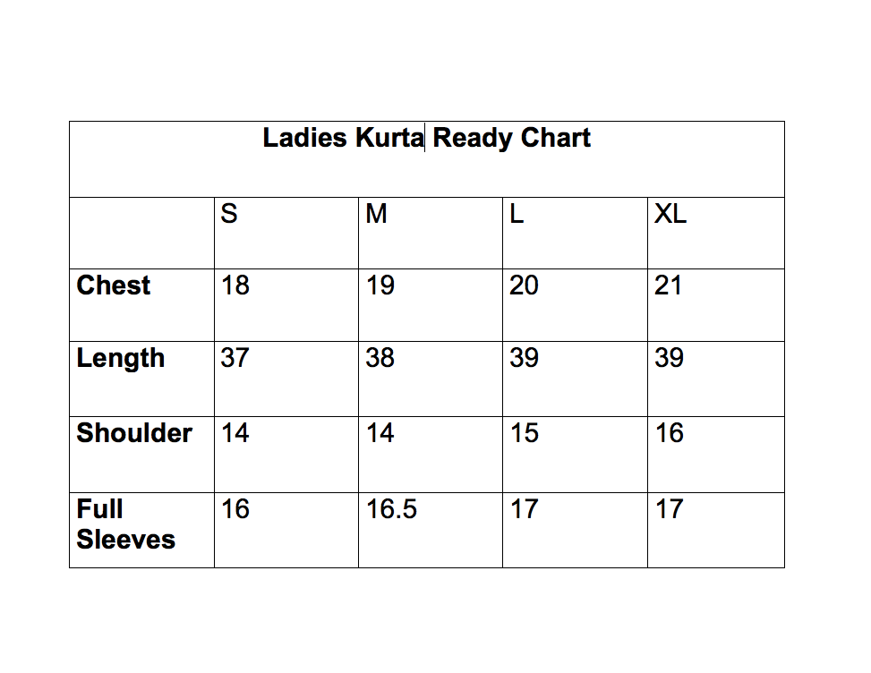 Khaadi Size Chart